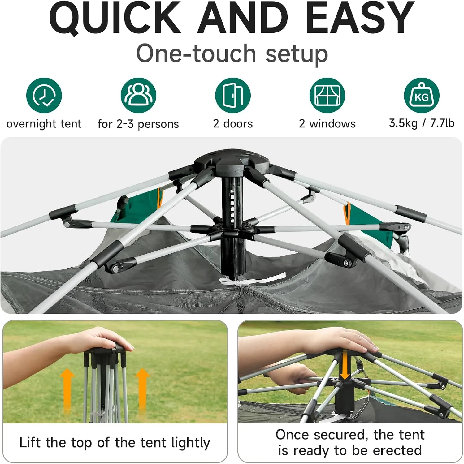SAN Like Camping Tent 2/3/4 Person Instant Easy Pop Up Tents for Camping Lightweight Backpacking Tent Automatic Waterproof Family Easy Set Up Tent,Portable Dome Tent for Camping Hiking Traveling
