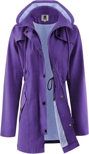 SaphiRose Women's Long Rain Jacket Waterproof Rain Coat with Hood Outdoor Light Raincoats Windbreaker