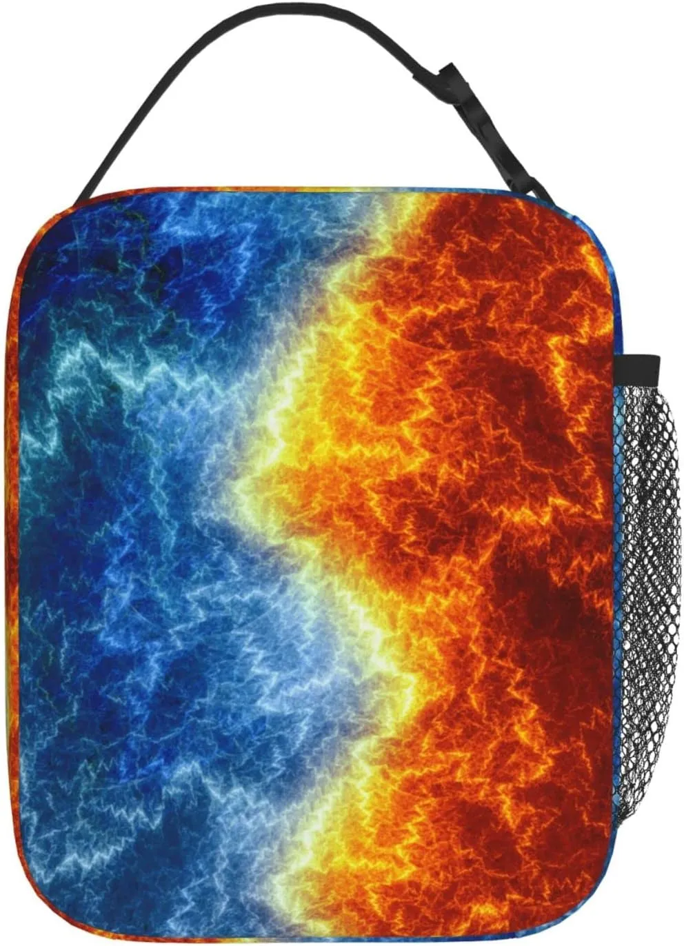 SARA NELL Cool Fire and Ice Abstract Fractal Lightning Insulated Lunch Bag Fire and Ice Lunch Cooler Box for Women Men Teens Kids, Reusable Lunch Tote Bag for Work, Picnic, School or Travel