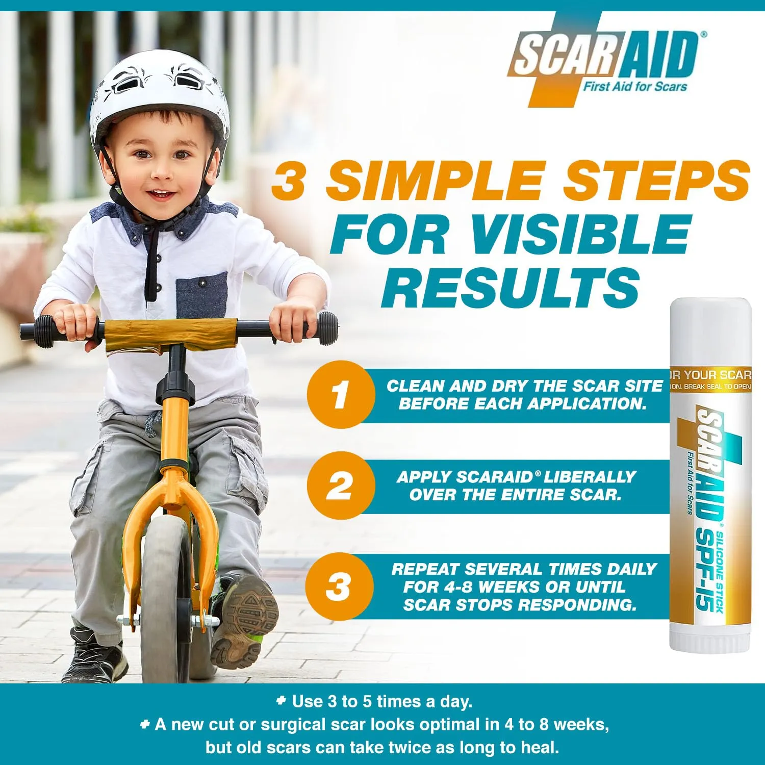 ScarAid SPF-15 Silicone Scar Gel Stick 4.25g – Mess-Free Scar Treatment with Sun Protection - Helps Improve the Look of Old & New Surgery, Injury & Acne Scars – Non-Toxic & Gentle on All Skin Types