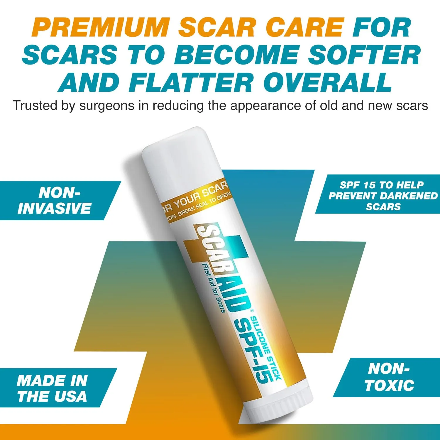 ScarAid SPF-15 Silicone Scar Gel Stick 4.25g – Mess-Free Scar Treatment with Sun Protection - Helps Improve the Look of Old & New Surgery, Injury & Acne Scars – Non-Toxic & Gentle on All Skin Types