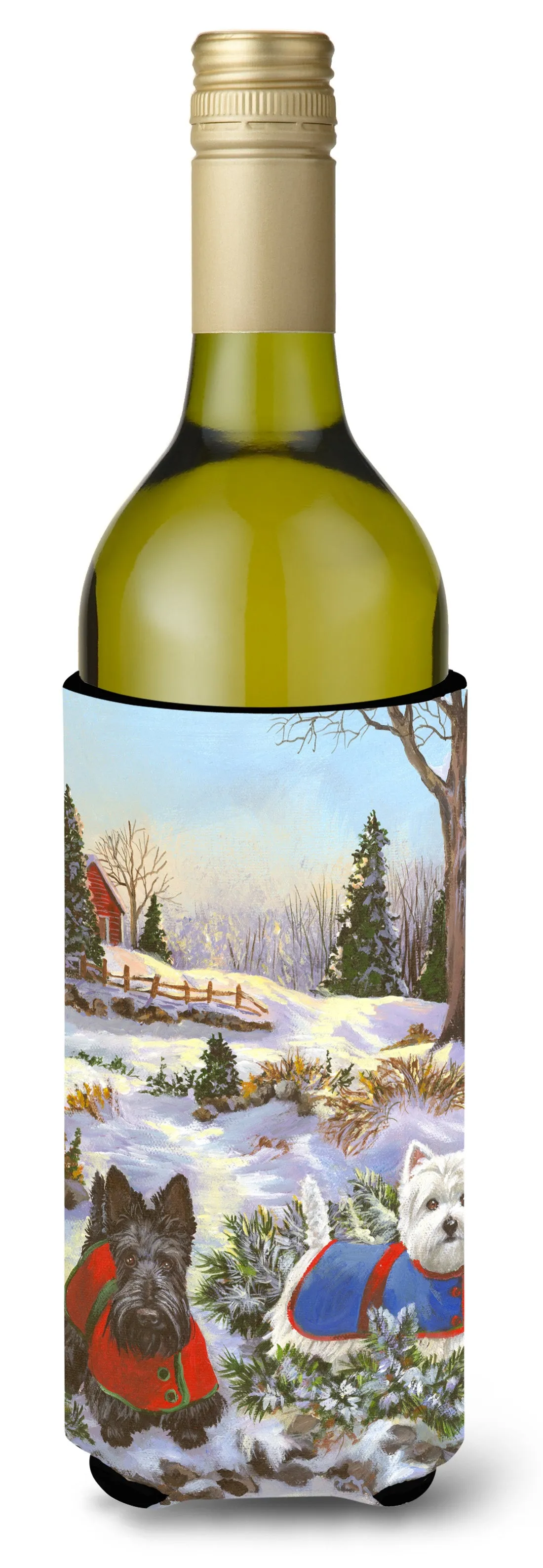 Scottie and Westie Christmas Pine Hill Wine Bottle Hugger PPP3170LITERK