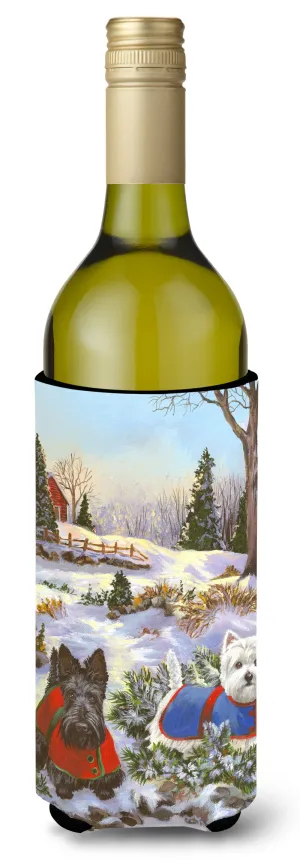 Scottie and Westie Christmas Pine Hill Wine Bottle Hugger PPP3170LITERK