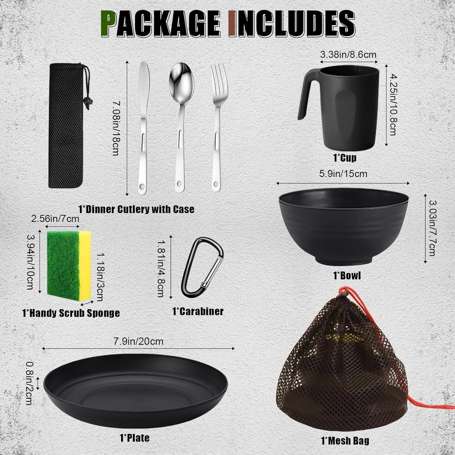 Scout Camping Mess Kit for 1 Person Boy Scout Dishes Set Girl Scout Mess Kit with Mesh Bag Reusable Light Weight Eating Utensils Plastic Camping Cutlery Set for Travel Camp