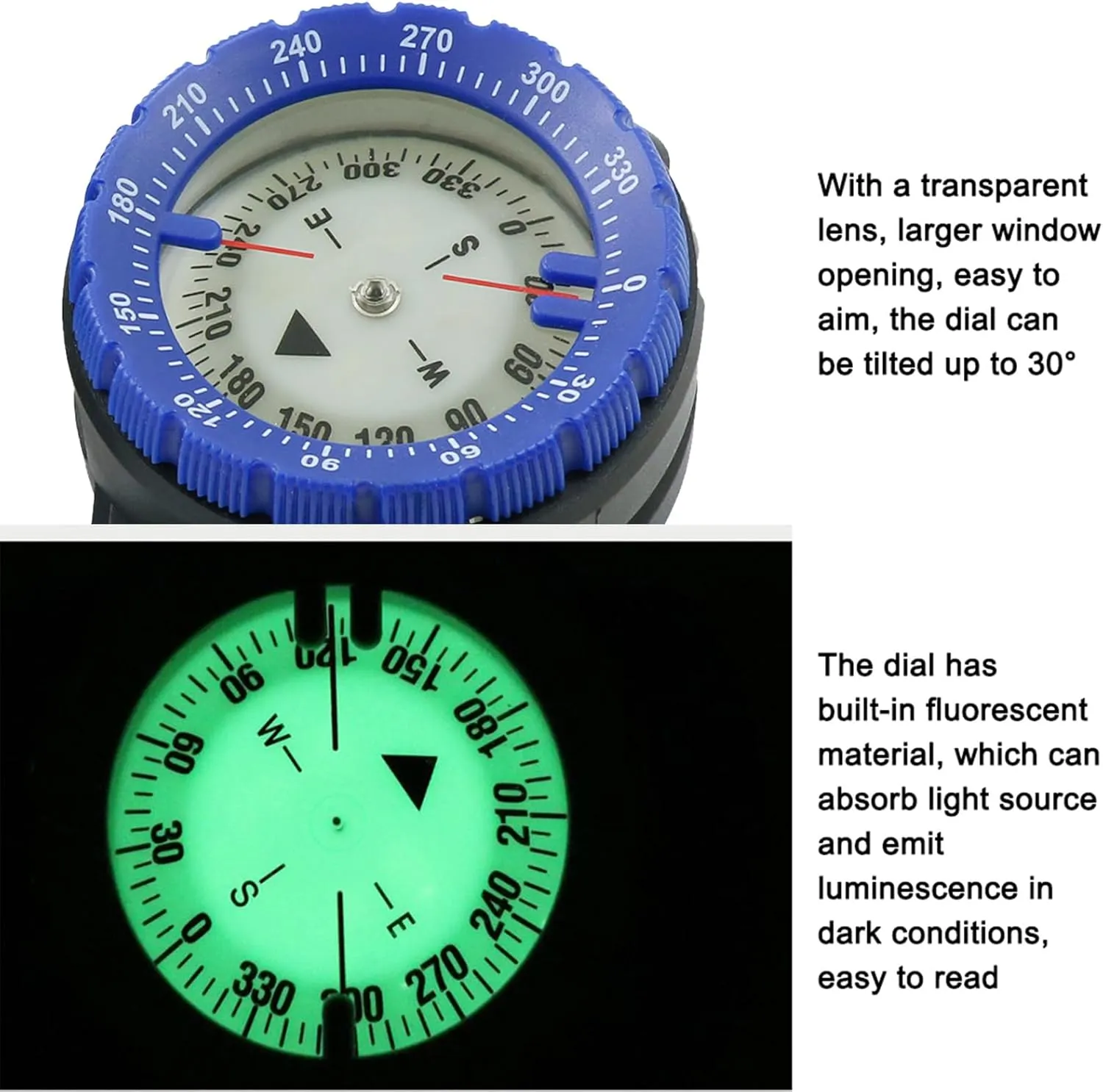 Scuba Compass, Professional Water Prevention Dive Wrist Compass, with Cord for Outdoor Sports Diving, Sailing, Hiking, Camping, Kayaking, Survival Emergency