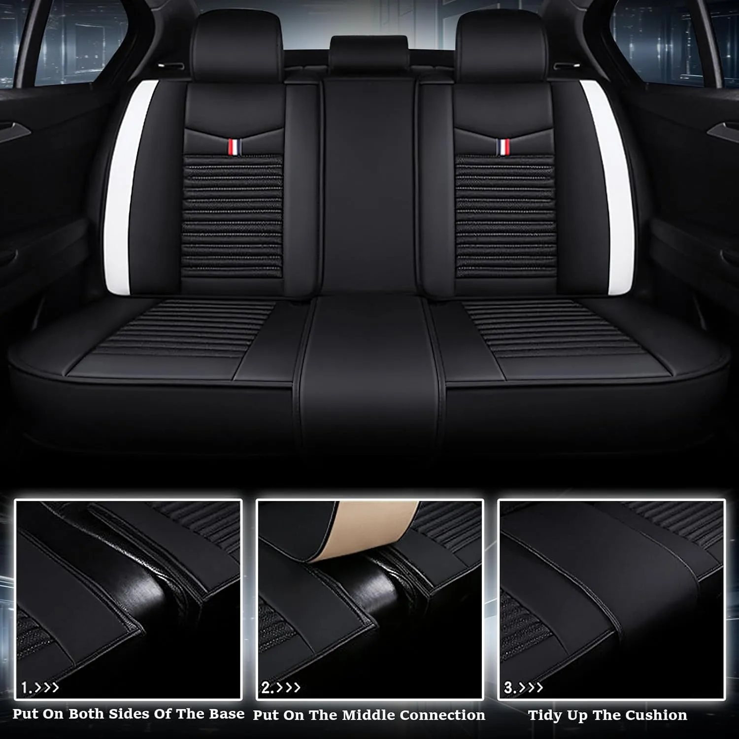 Seat Covers Fit for Nissan Kicks 2018-2024,5 Seats Custom Fit Leather Cover Protector Cushion,Automotive Vehicle Auto Interior Covers(Black White,Premium Full Set with Pillow)