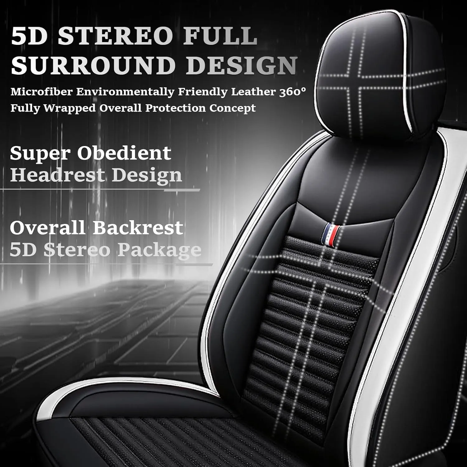 Seat Covers Fit for Nissan Kicks 2018-2024,5 Seats Custom Fit Leather Cover Protector Cushion,Automotive Vehicle Auto Interior Covers(Black White,Premium Full Set with Pillow)
