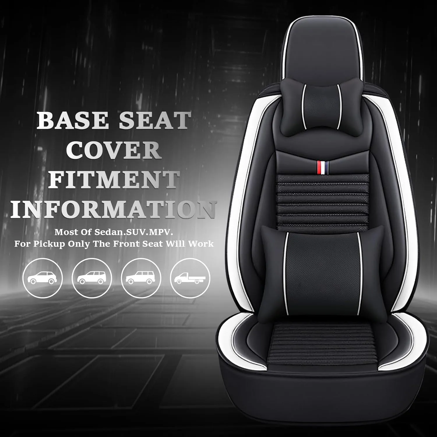 Seat Covers Fit for Nissan Kicks 2018-2024,5 Seats Custom Fit Leather Cover Protector Cushion,Automotive Vehicle Auto Interior Covers(Black White,Premium Full Set with Pillow)