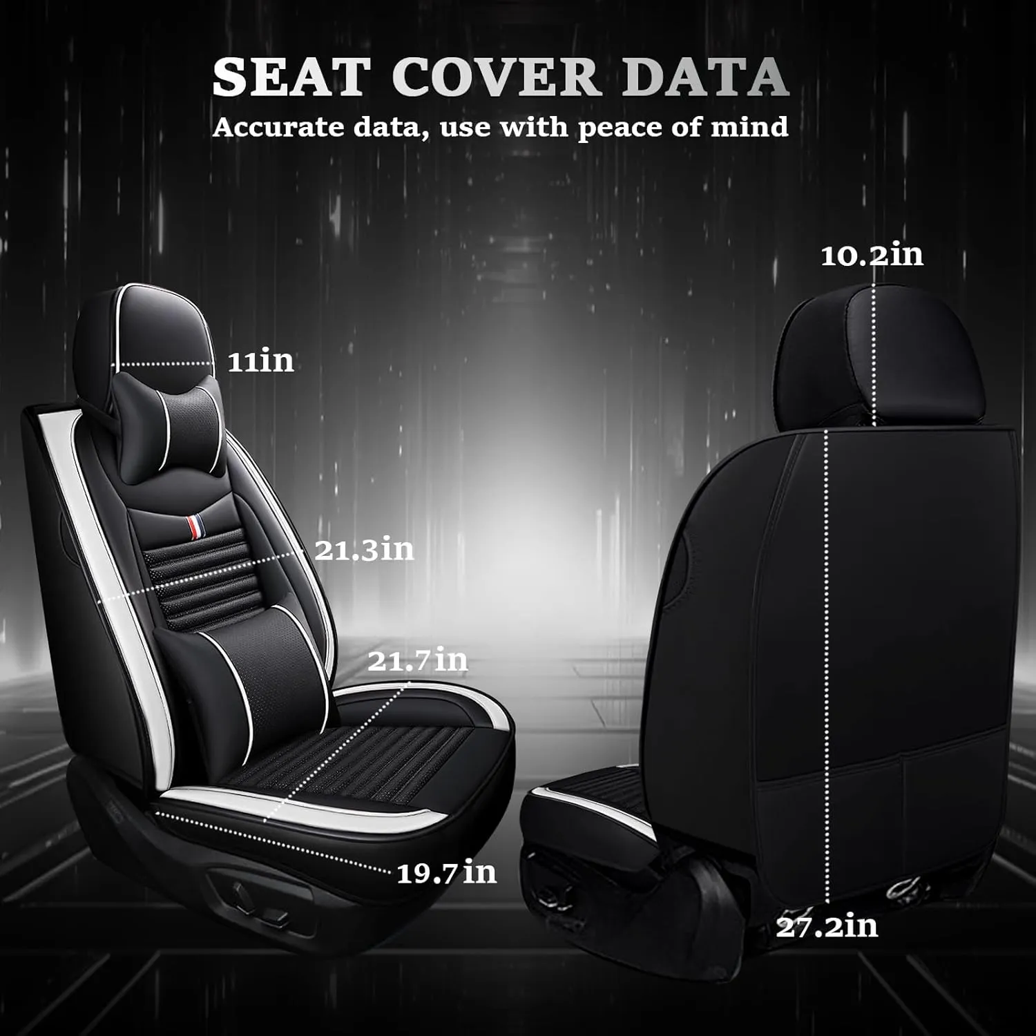Seat Covers Fit for Nissan Kicks 2018-2024,5 Seats Custom Fit Leather Cover Protector Cushion,Automotive Vehicle Auto Interior Covers(Black White,Premium Full Set with Pillow)