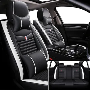 Seat Covers Fit for Nissan Kicks 2018-2024,5 Seats Custom Fit Leather Cover Protector Cushion,Automotive Vehicle Auto Interior Covers(Black White,Premium Full Set with Pillow)