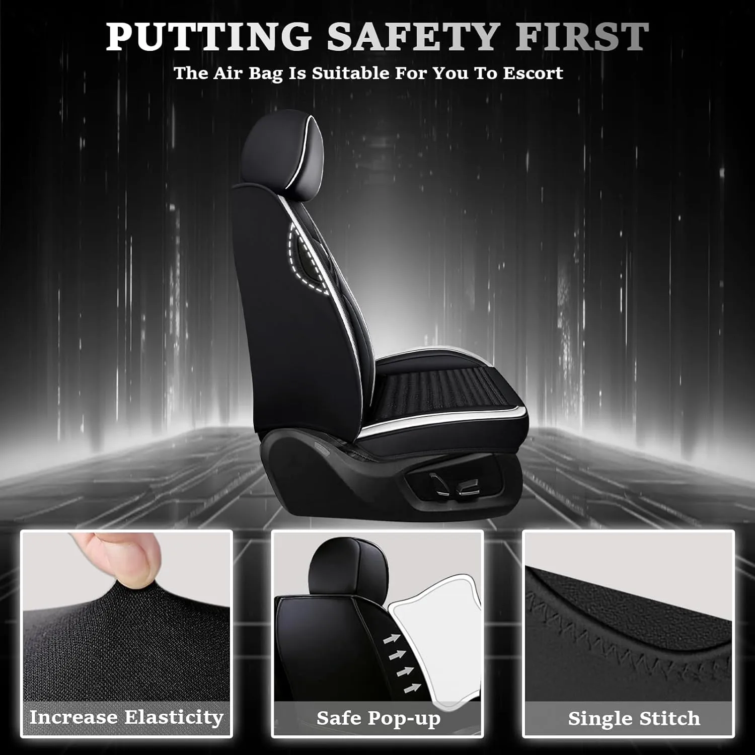 Seat Covers Fit for Nissan Kicks 2018-2024,5 Seats Custom Fit Leather Cover Protector Cushion,Automotive Vehicle Auto Interior Covers(Black White,Premium Full Set with Pillow)