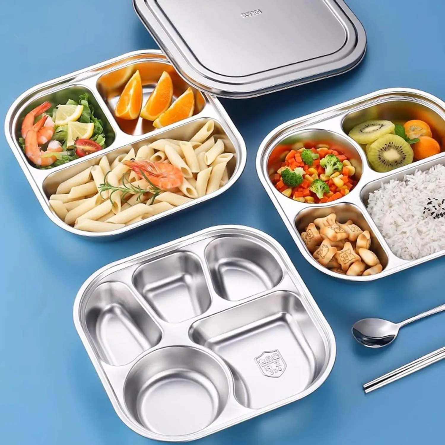 Sectioned Plates Mess Trays Practical Stainless Steel Camping Plates Divided Dishes For Meal Management