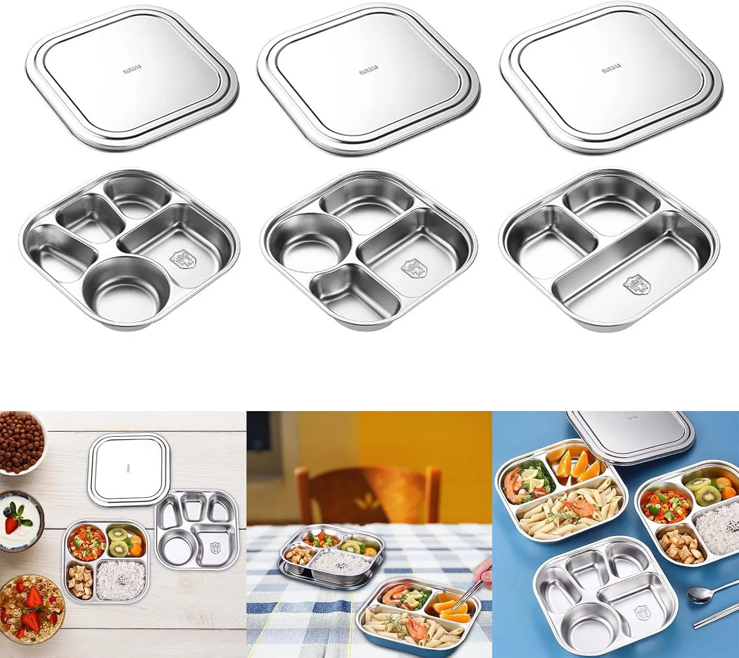 Sectioned Plates Mess Trays Practical Stainless Steel Camping Plates Divided Dishes For Meal Management