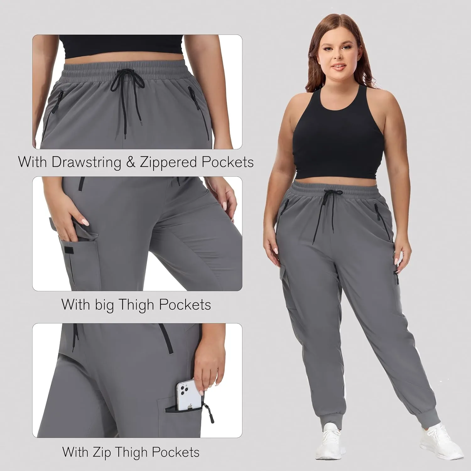SEKINO Women's Plus Size Hiking Cargo Pants Lightweight Quick Dry Joggers Athletic Workout Outdoor Zipper Pockets Pants