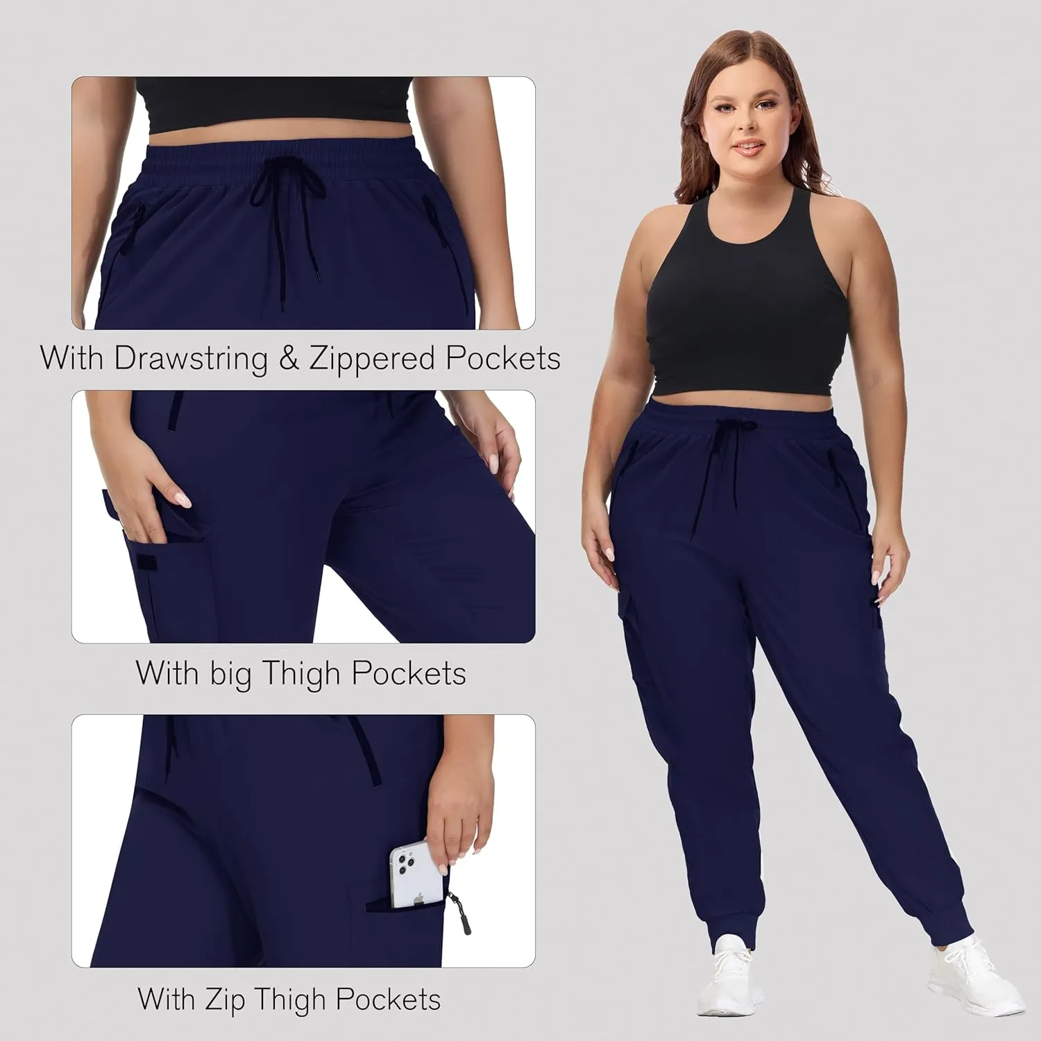 SEKINO Women's Plus Size Hiking Cargo Pants Lightweight Quick Dry Joggers Athletic Workout Outdoor Zipper Pockets Pants