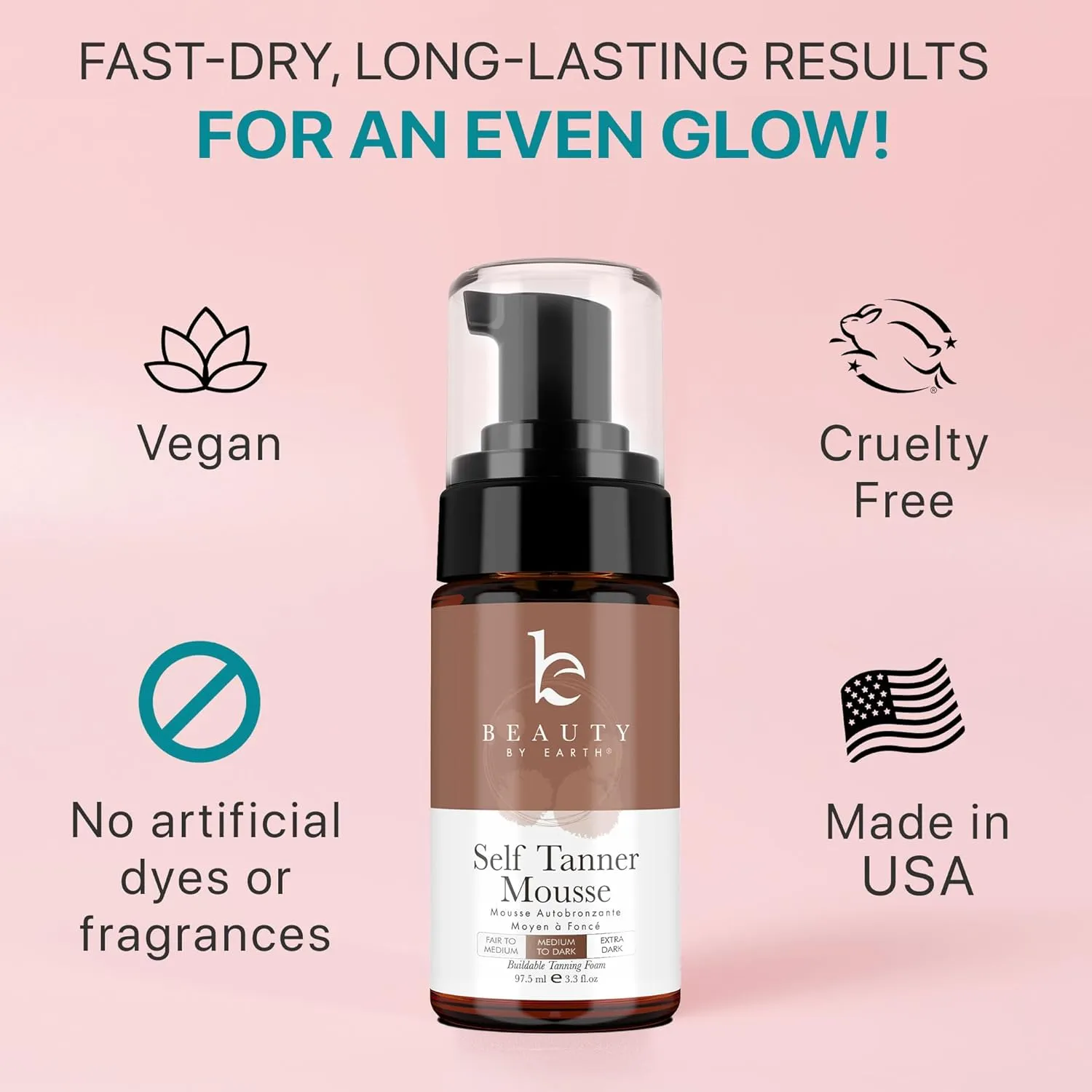 Self Tanner Tanning Mousse Kit - USA Made with Natural & Organic Ingredients, Self Tanner Mousse and Mitt, Tan Kit, Fake Tan Tanning Foam, Medium to Dark, Sunless Tanners Best Sellers