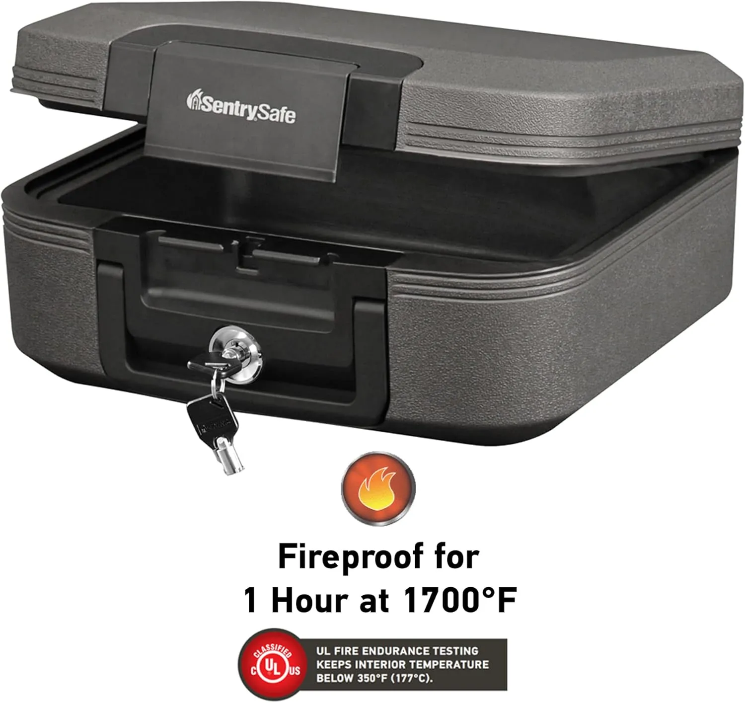 SentrySafe Dark Gray Fireproof and Waterproof Safe with Key Lock, Chest Lock Box with Carrying Handle for Travel, 0.28 Cubic Feet, 6.6 x 15.4 x 14.3 Inches, CFW20201