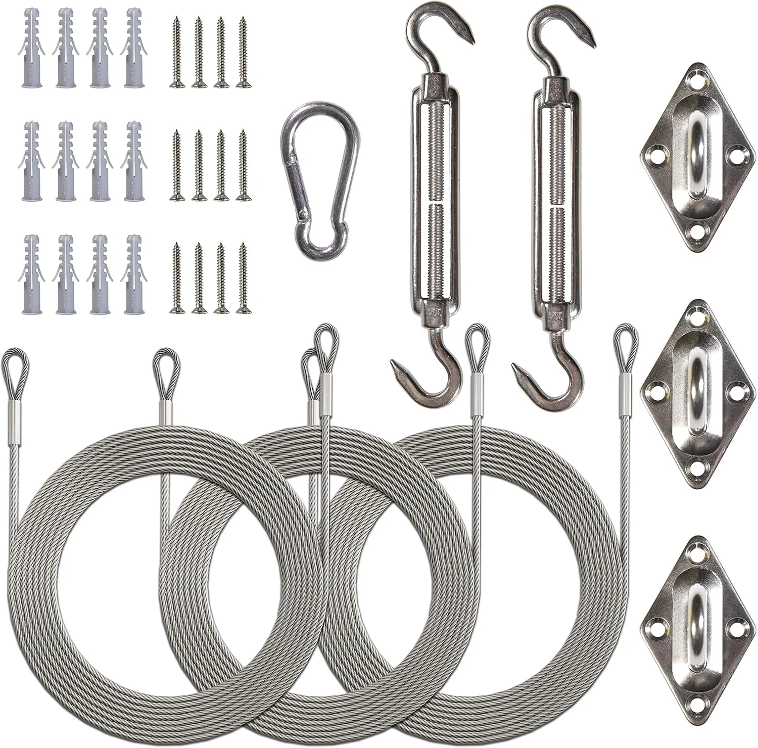 ShadeMart 6 Inch Stainless Steel Hardware Kit Plus Cable for Triangle Sun Shade Sail Installation Set with 12' Long Extension Cable Rust Free 316 Stainless Steel