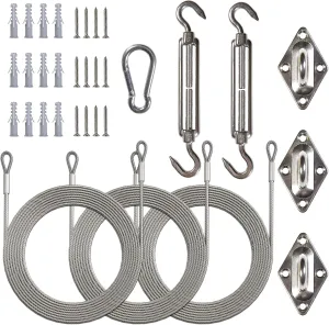 ShadeMart 6 Inch Stainless Steel Hardware Kit Plus Cable for Triangle Sun Shade Sail Installation Set with 12' Long Extension Cable Rust Free 316 Stainless Steel