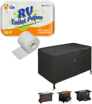 SheeChung RV Toilet Paper - 6 Rolls, Rapid Dissolve, Septic Safe, Travel Toilet Tissue and Rectangular Fire Pit Cover Fits 40-44 Inch Fire Table-Waterproof Anti-UV 600D Heavy Duty Outdoor Cover