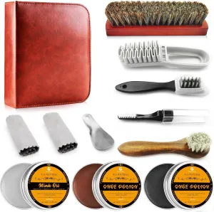 shoe cleaning Shine kit 12 PCS Black Brown Shoe Polish kit,Boot Polish Shoe Care Kit for Leather Men Women,Neutral Footwear Cleaning Brushes Set Travel
