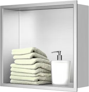Shower Niche, Stainless Steel Modern Bathroom Niche, No Tile Needed Recessed Shower Shelf Organizer for Storage, Stainless Steel, Silver Grey, 12"×12"