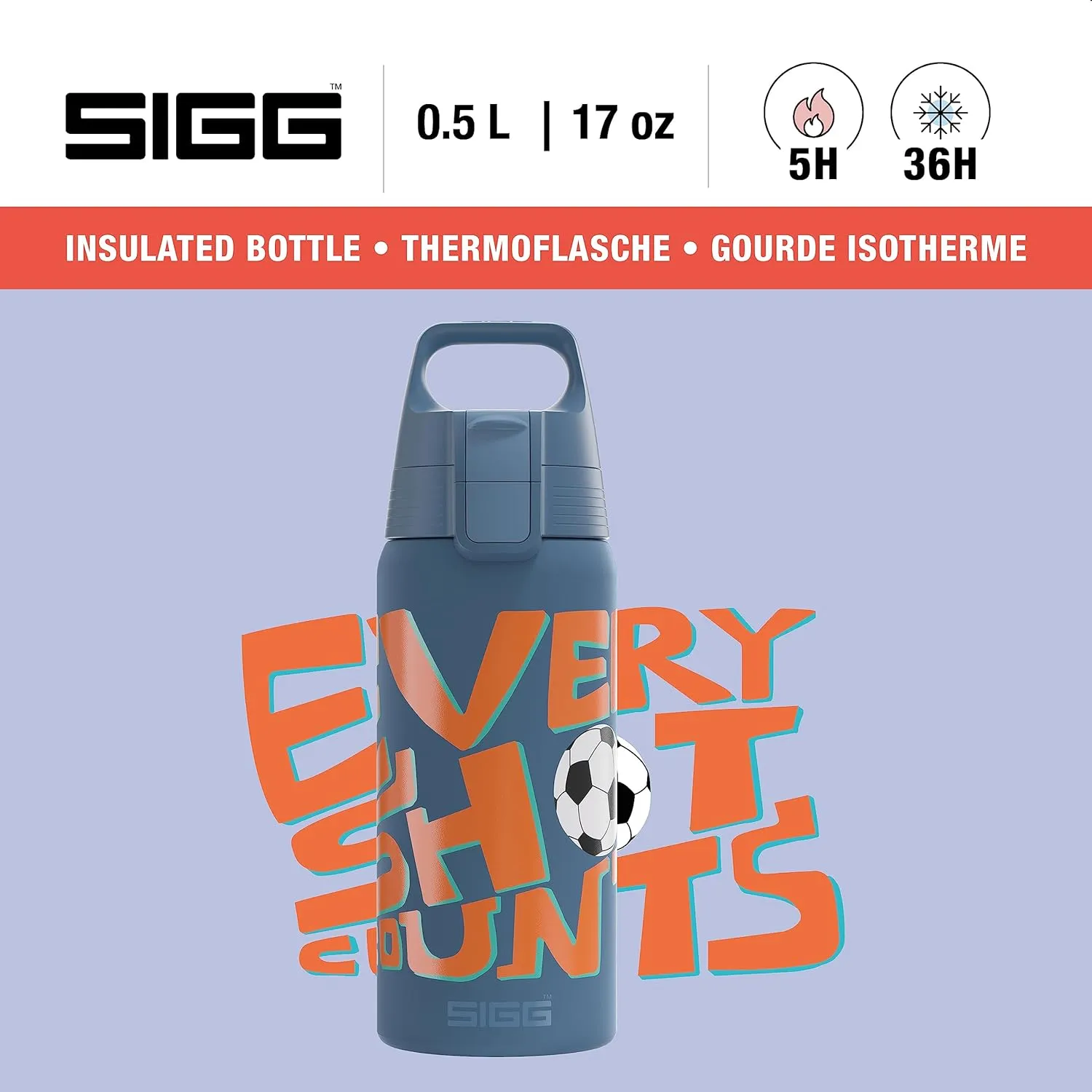 SIGG - Insulated Kids Bottle - Shield One Therm - For Carbonated Beverages - Dishwasher Safe - Stainless Steel - 17 Oz