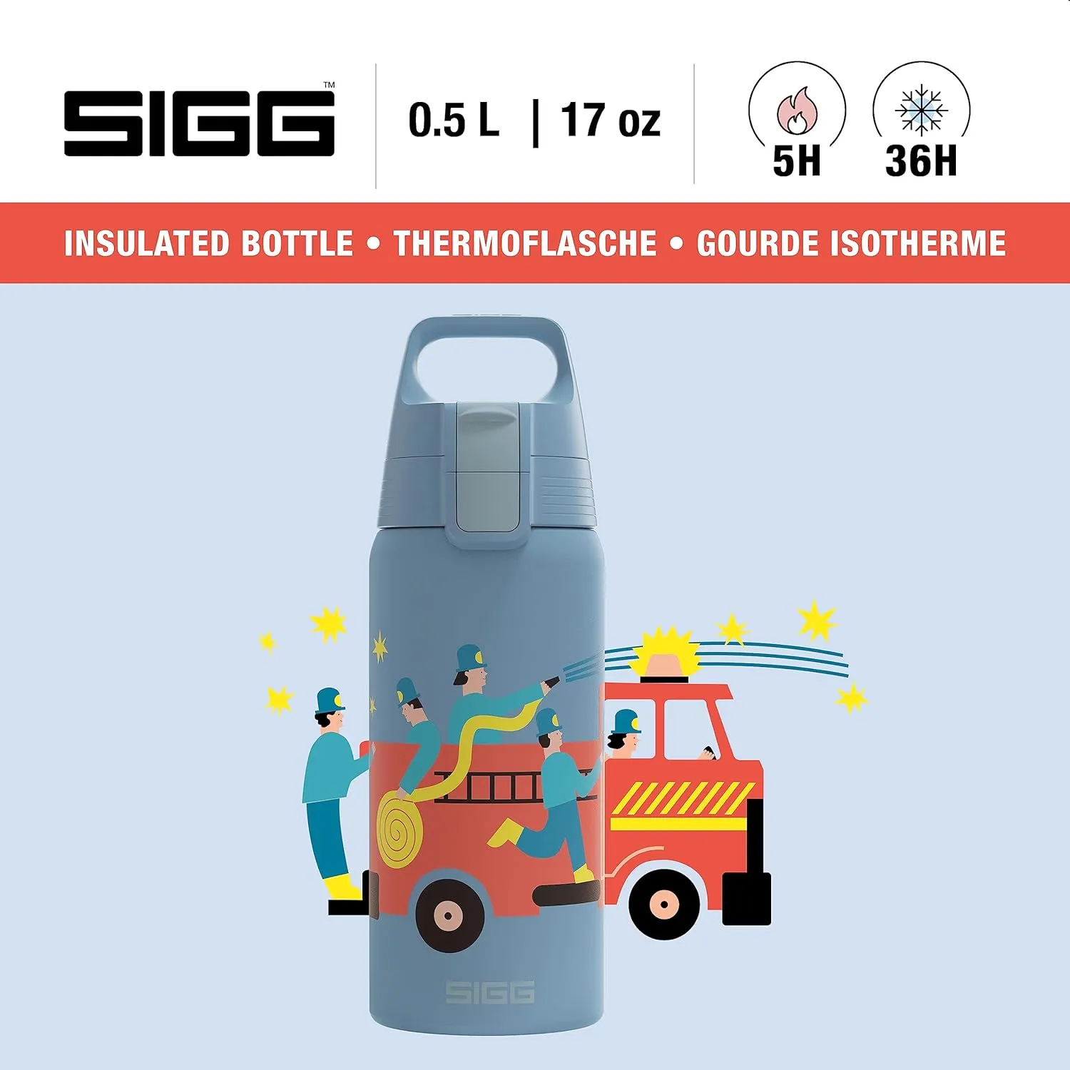SIGG - Insulated Kids Bottle - Shield One Therm - For Carbonated Beverages - Dishwasher Safe - Stainless Steel - 17 Oz