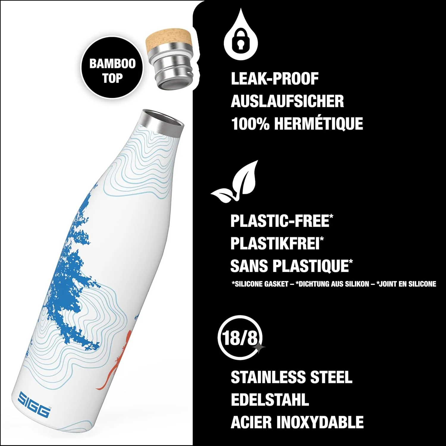SIGG - Insulated Water Bottle - Meridian Sumatra Tree - Leakproof & Extra-Slim - BPA Free - Plastic Free - 18/8 Stainless Steel - Double Walled - Bamboo Screw Top - White floral - 17 Oz