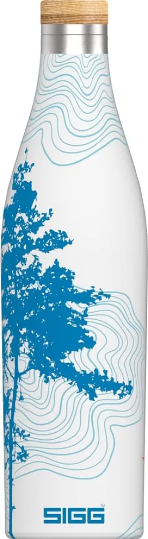 SIGG - Insulated Water Bottle - Meridian Sumatra Tree - Leakproof & Extra-Slim - BPA Free - Plastic Free - 18/8 Stainless Steel - Double Walled - Bamboo Screw Top - White floral - 17 Oz