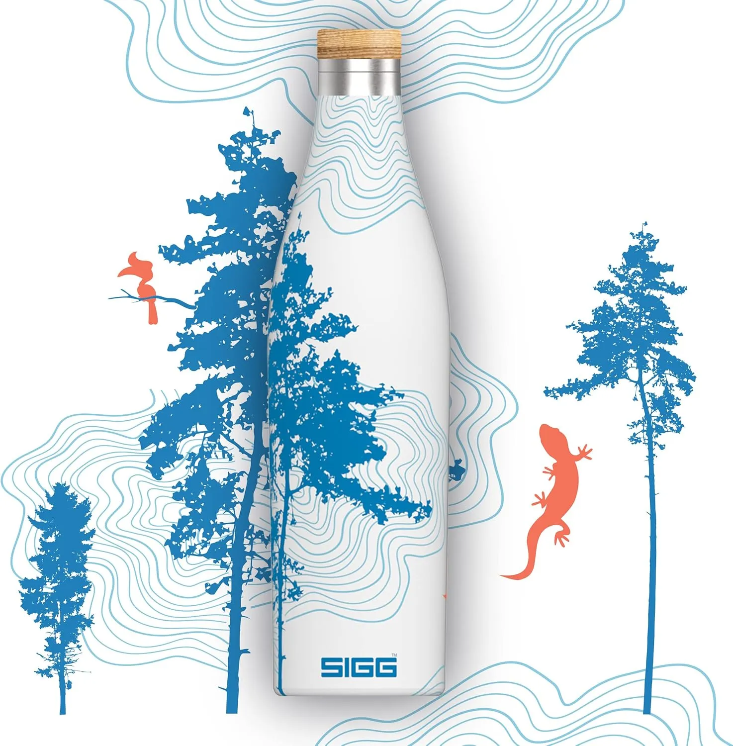 SIGG - Insulated Water Bottle - Meridian Sumatra Tree - Leakproof & Extra-Slim - BPA Free - Plastic Free - 18/8 Stainless Steel - Double Walled - Bamboo Screw Top - White floral - 17 Oz