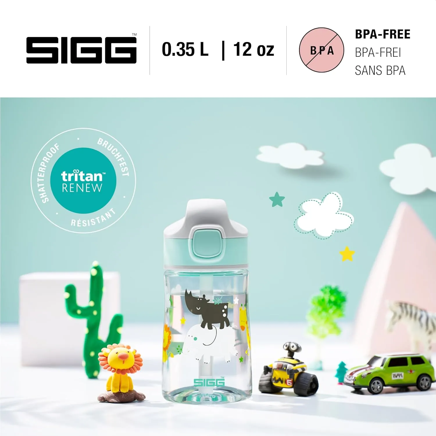 SIGG - Kids Miracle Water Bottle - Furry Friends - Lightweight Tritan with Leak-Proof Lid - One Hand Children's Drink Bottle - 12 Oz