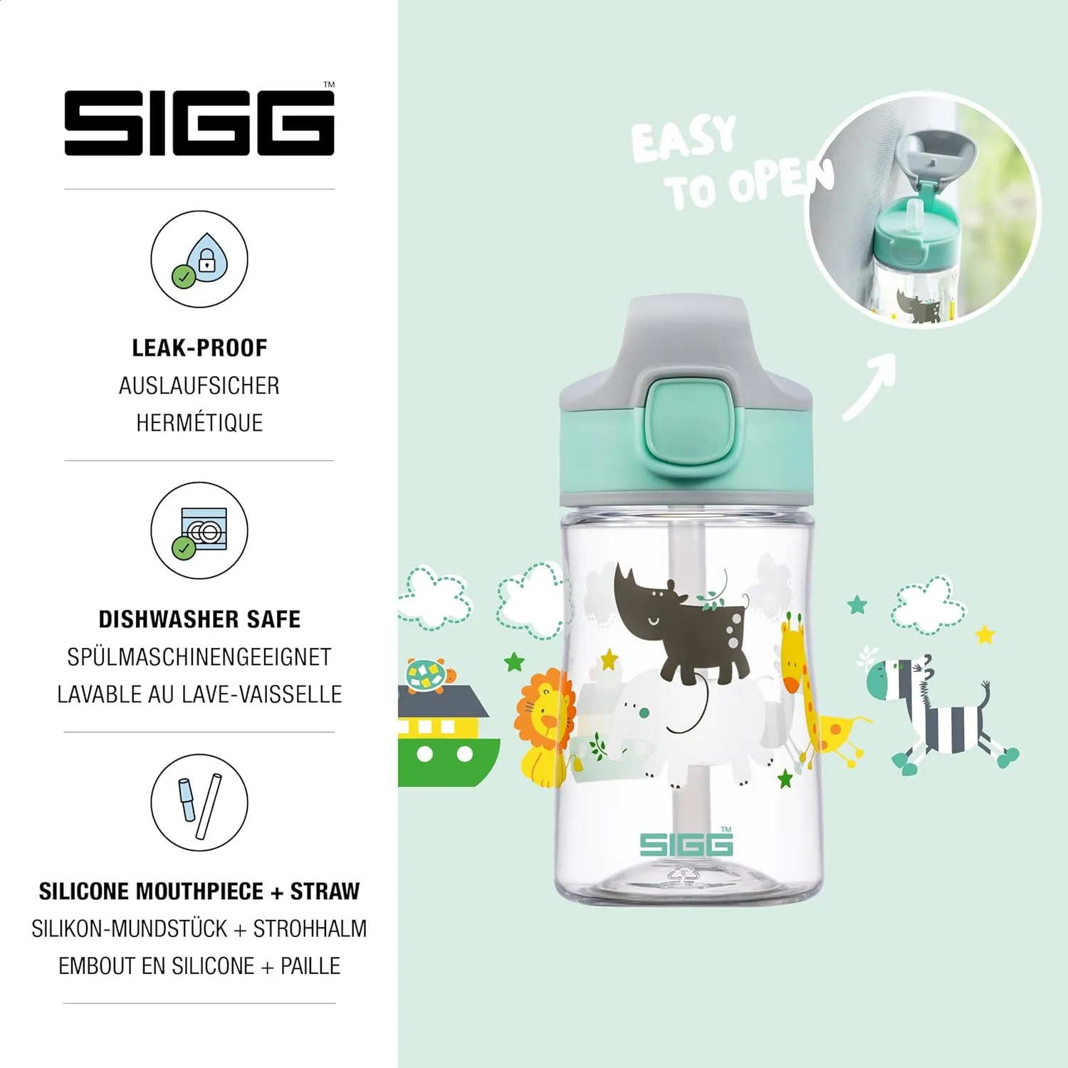 SIGG - Kids Miracle Water Bottle - Furry Friends - Lightweight Tritan with Leak-Proof Lid - One Hand Children's Drink Bottle - 12 Oz