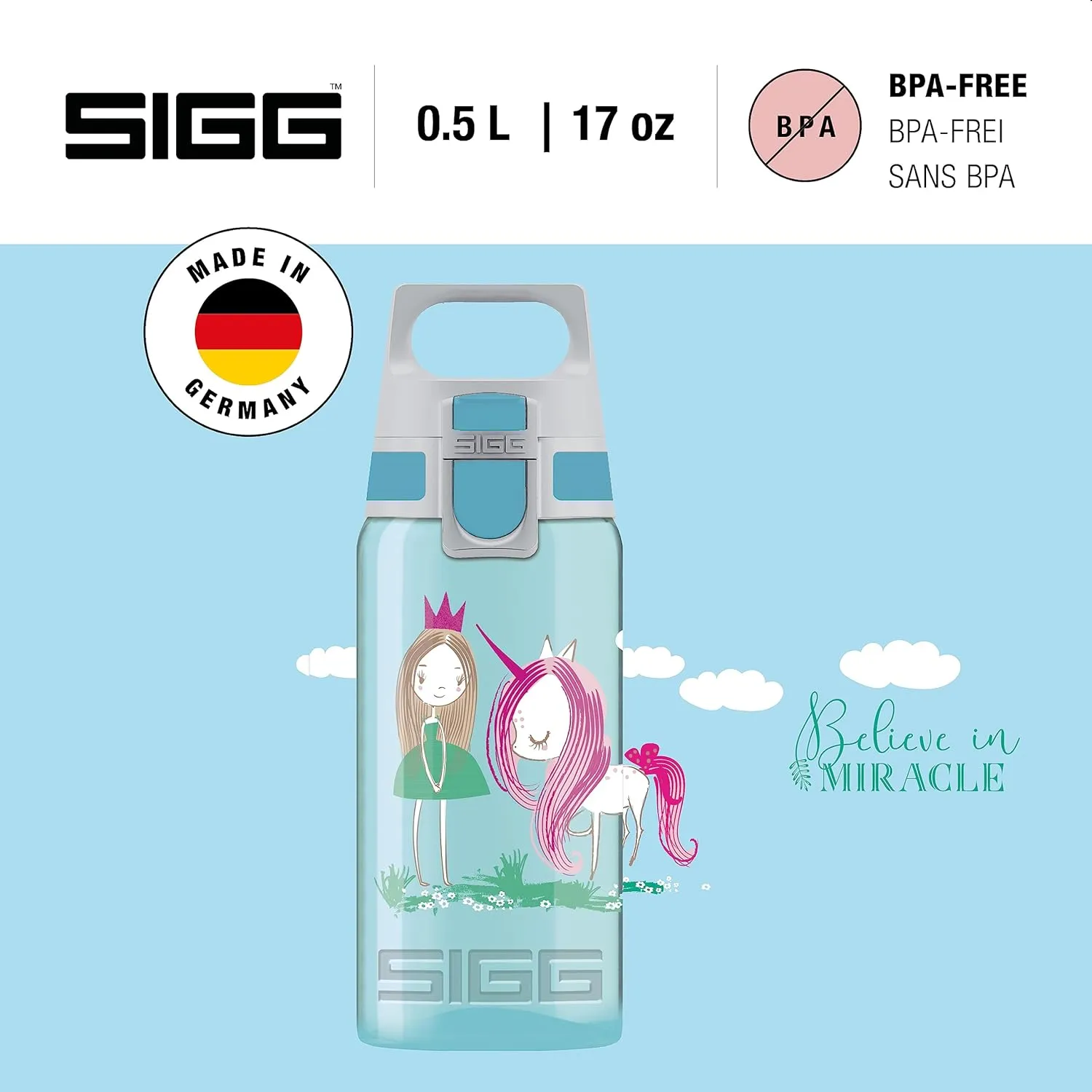 SIGG - Kids Water Bottle for School, Sports - VIVA ONE - Made in Germany - Dishwasher Safe - Carbonated Drinks - 17 Oz