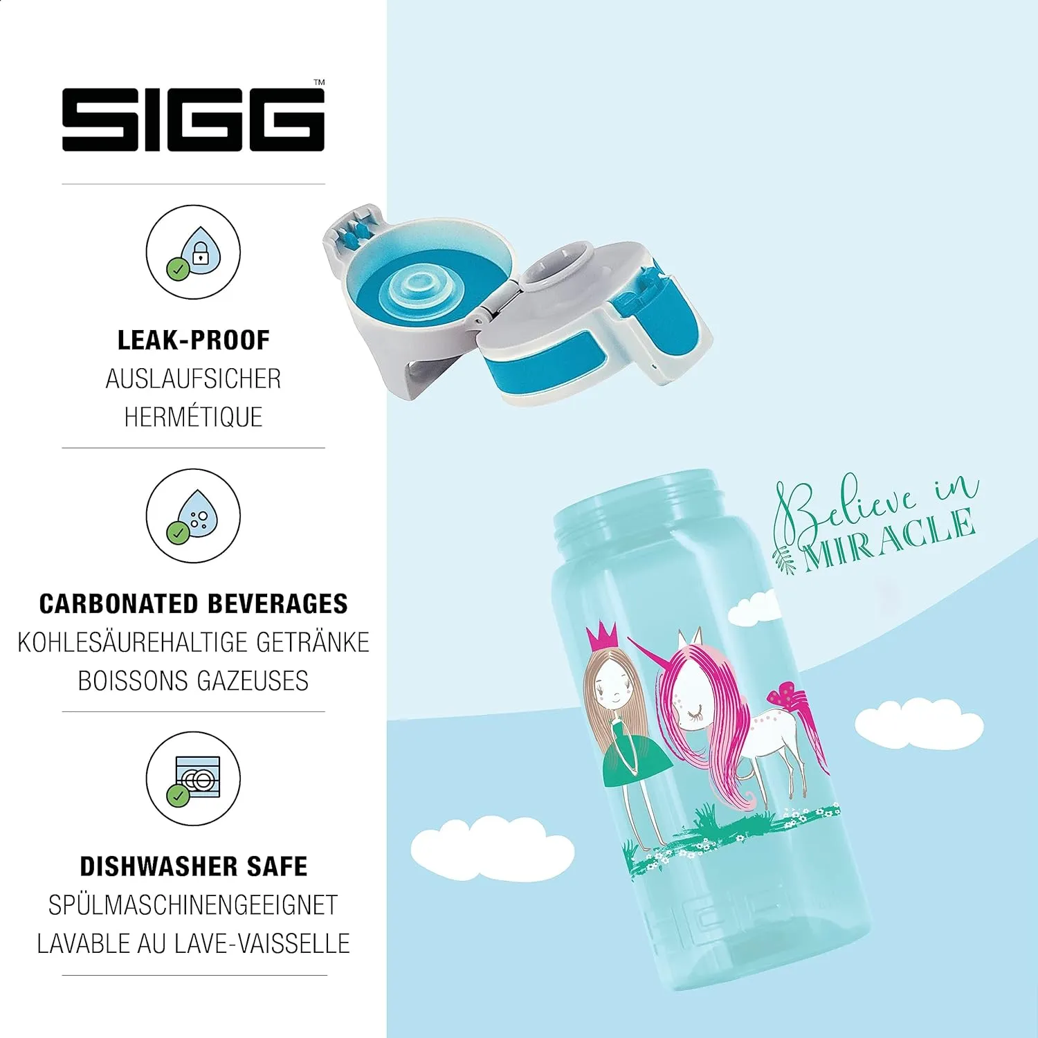 SIGG - Kids Water Bottle for School, Sports - VIVA ONE - Made in Germany - Dishwasher Safe - Carbonated Drinks - 17 Oz