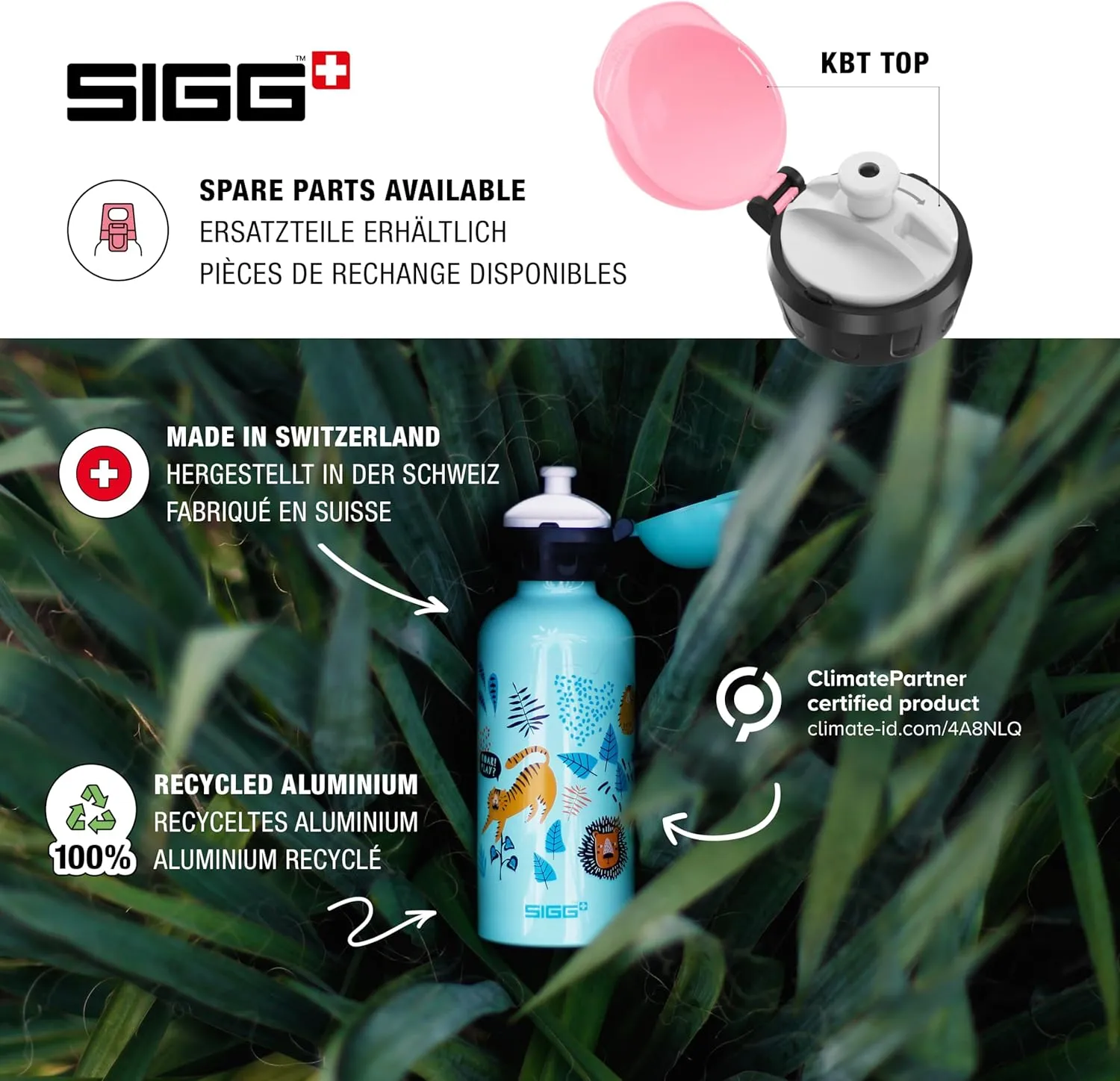 Sigg - Kids Water Bottle - KBT - Made in Switzerland - Neutral Taste - Leakproof - Lightweight - School, Sports - 14 Oz
