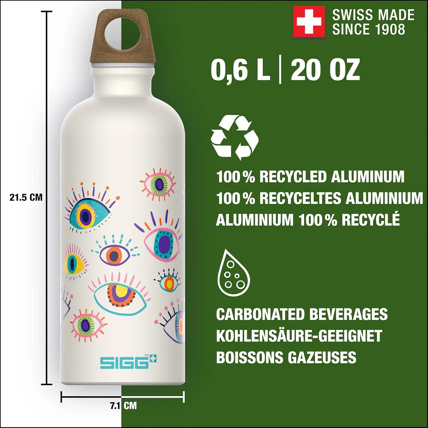 SIGG - Metal Kids Water Bottle - Traveller - Made in Switzerland - Carbonated Drinks - Leak Proof - for School - 20 Oz