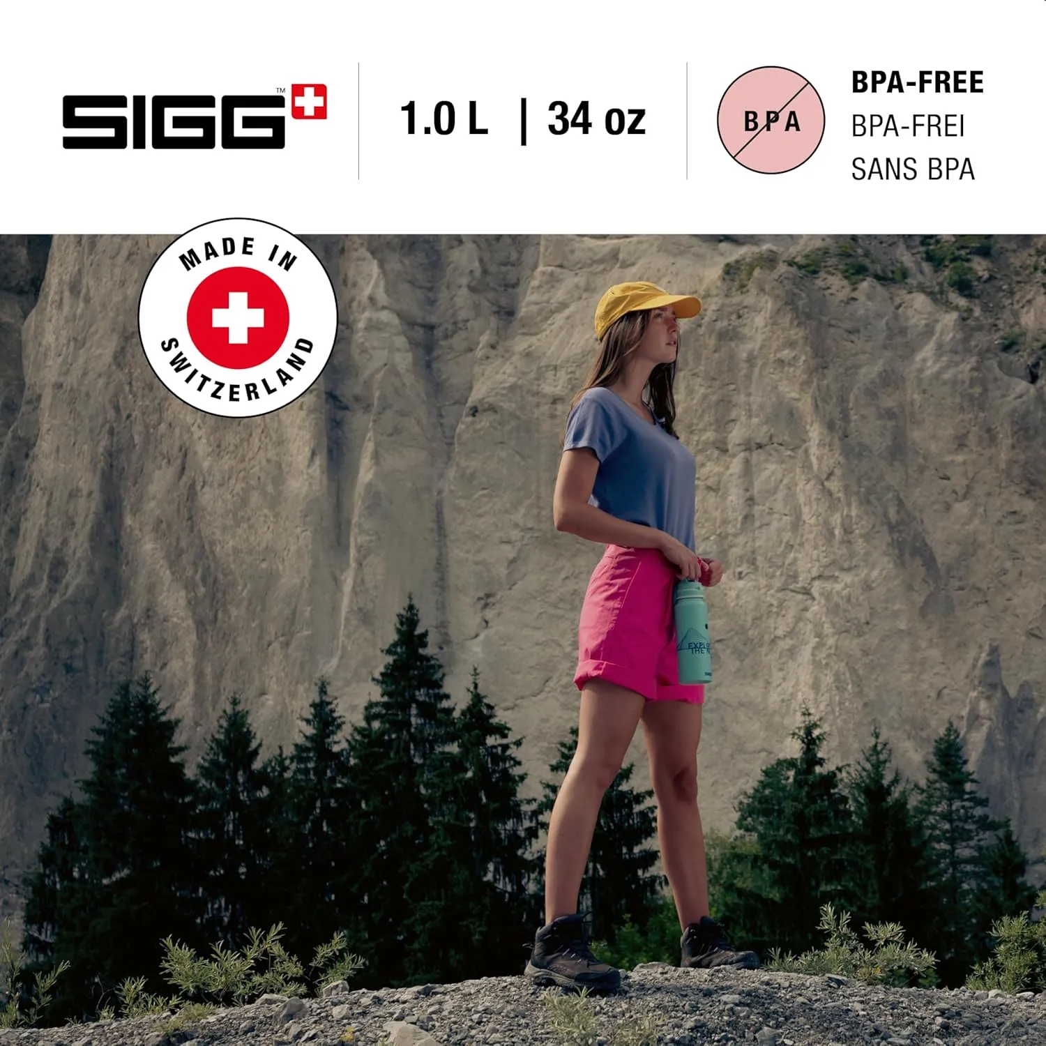 SIGG - Metal Water Bottle - WMB Pathfinder - Made in Switzerland - Carbonated Drinks - Wide Mouth - Lightweight - 34 Oz