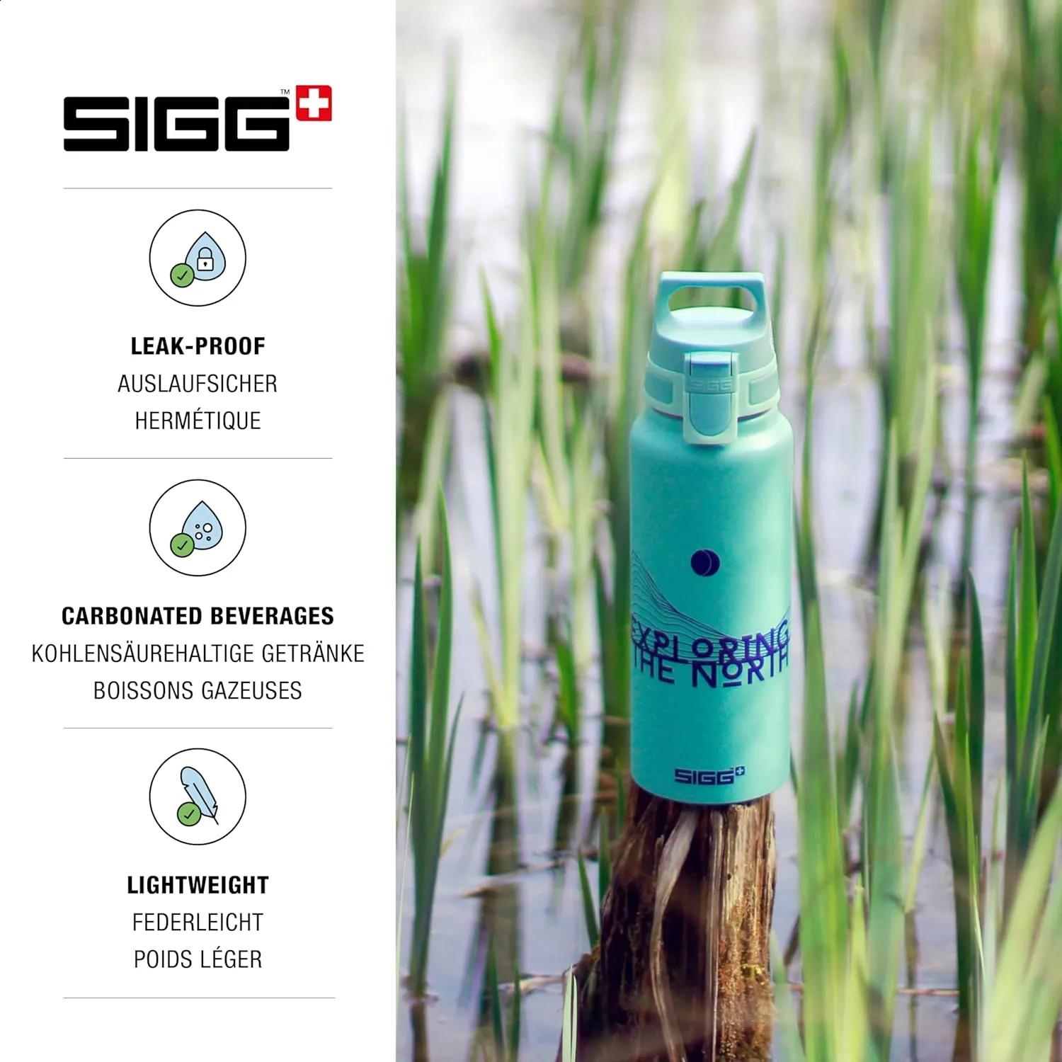 SIGG - Metal Water Bottle - WMB Pathfinder - Made in Switzerland - Carbonated Drinks - Wide Mouth - Lightweight - 34 Oz