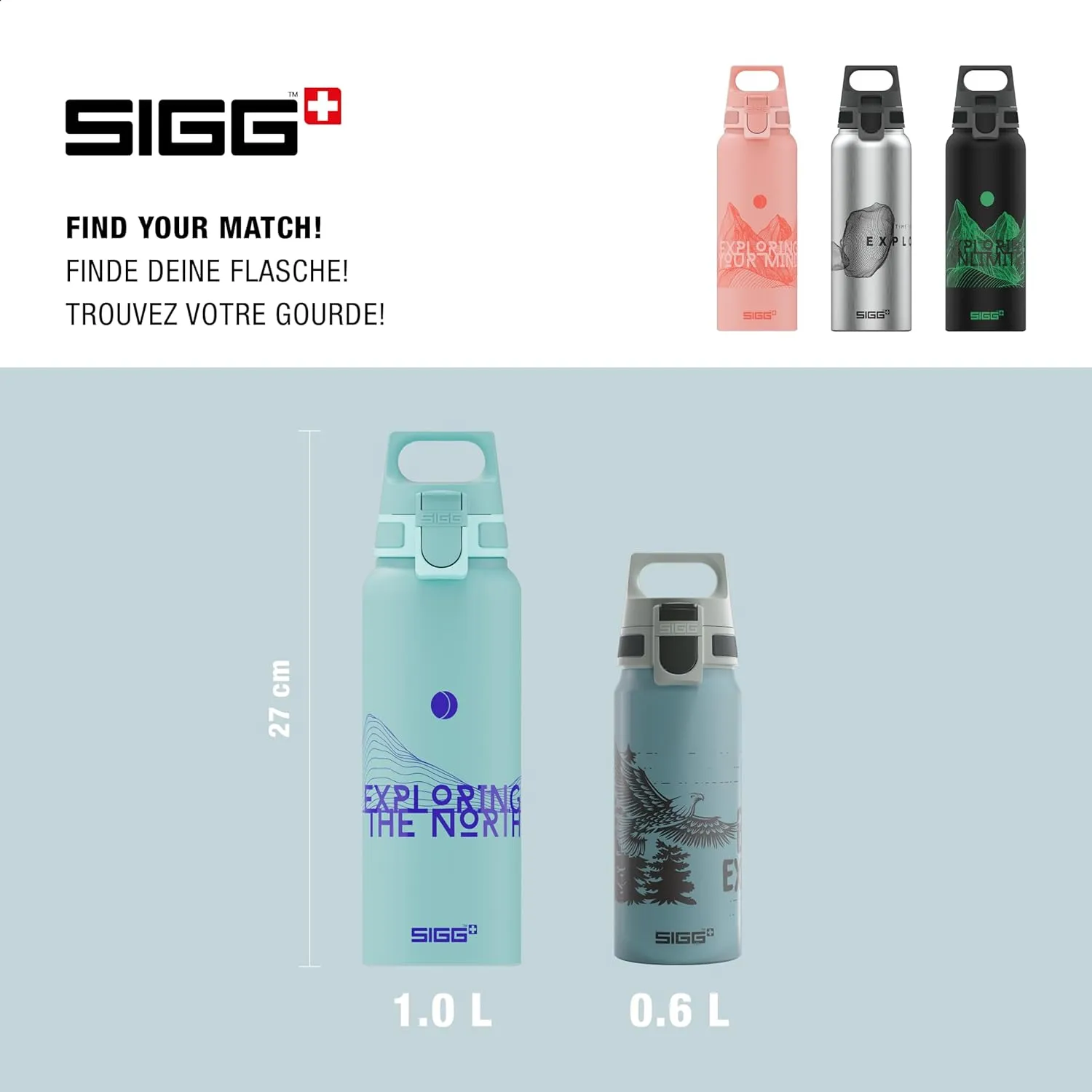 SIGG - Metal Water Bottle - WMB Pathfinder - Made in Switzerland - Carbonated Drinks - Wide Mouth - Lightweight - 34 Oz