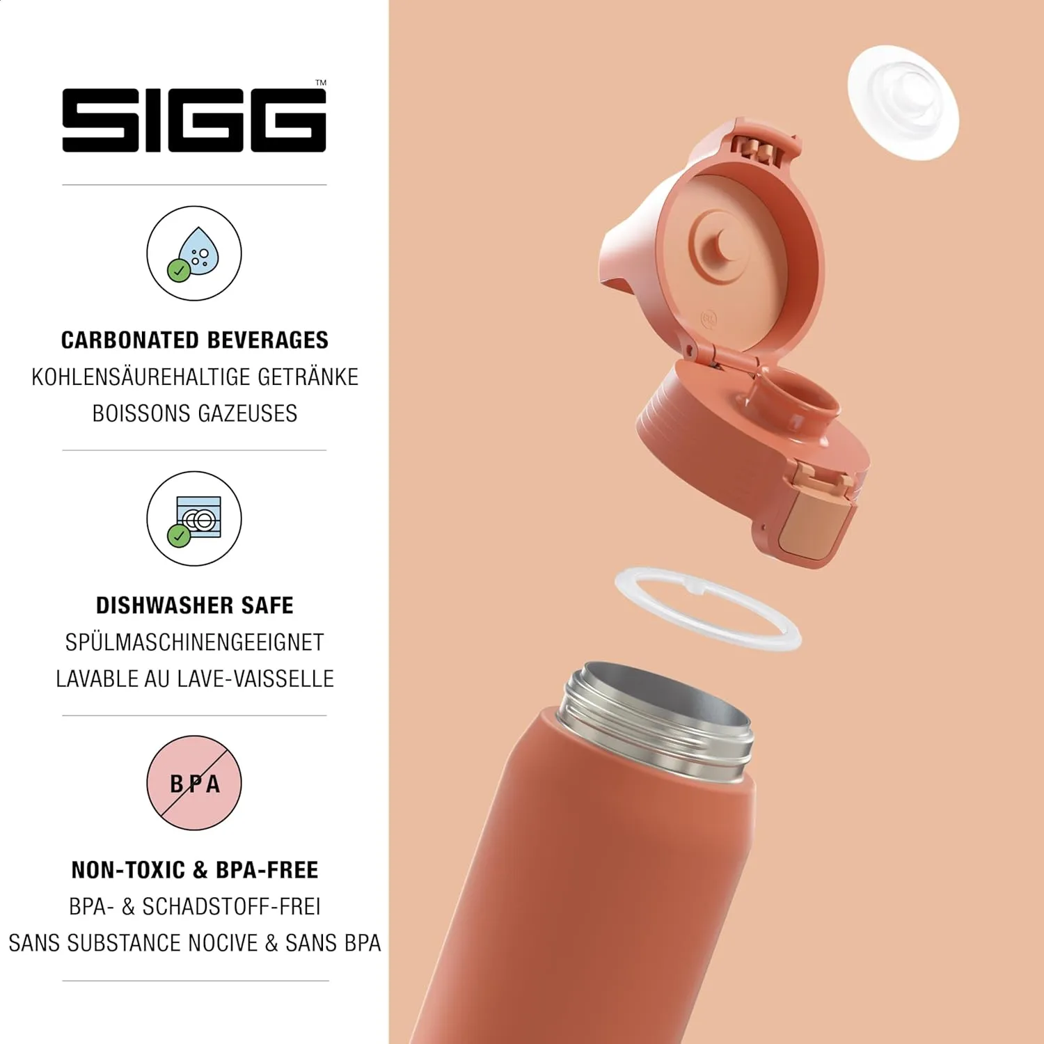 SIGG - Shield Therm- Stainless Steel Insulated Water Bottle - Carbonated Drinks, Leakproof, BPA Free, Recycled, 25, 34Oz