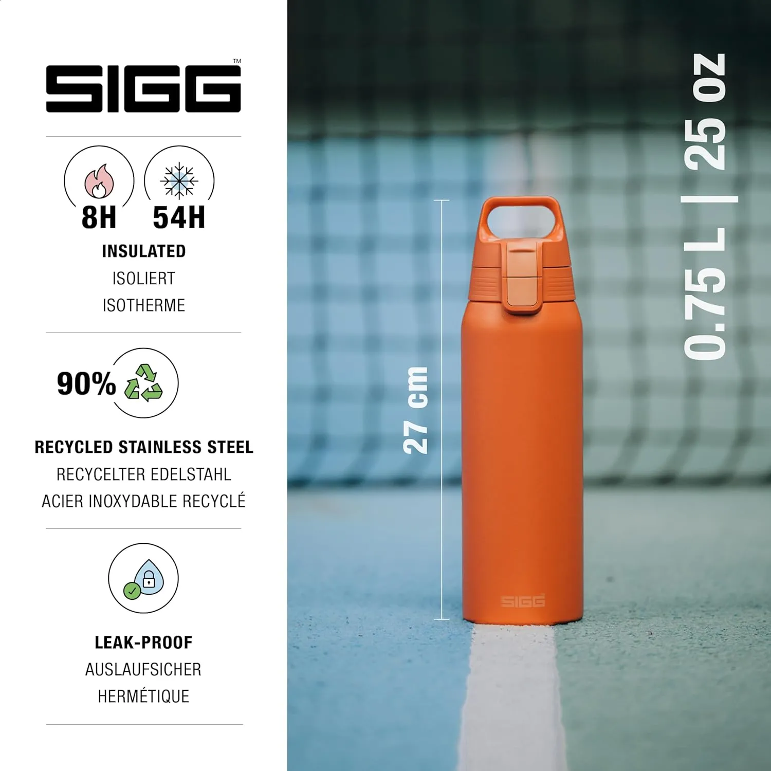 SIGG - Shield Therm- Stainless Steel Insulated Water Bottle - Carbonated Drinks, Leakproof, BPA Free, Recycled, 25, 34Oz