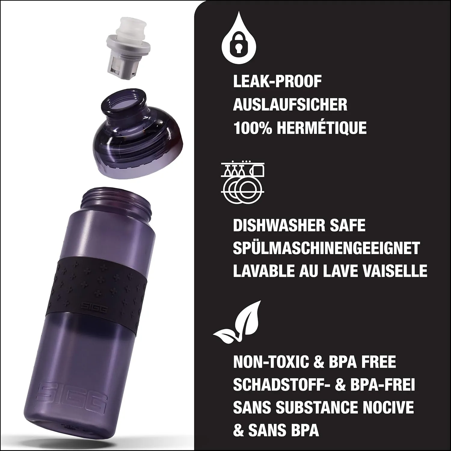 SIGG - Sports Water Bottle - Hero Anthracite - Squeezable - Leakproof - Lightweight - Dishwasher Safe - BPA Free - 20 Oz, Grey