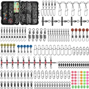 SILANON Fishing Swivels Tackle Kit, 174pcs Include Barrel Swivels,Sinker Slides,3 Way Swivels,Duo Lock Snaps,Barrel Snap Swivels Fishing Tackle Box Set for Bass Trout Saltwater Freshwater