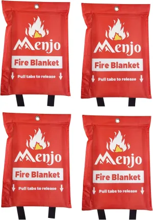 Silicone Coated Home Emergency Fire Blanket - Menjo 4-pack - Emergency Fire Blanket for Home and Kitchen Safety. BBQ, and Camping Fire Suppression Blanket. Flame Retardant 40 * 40in Blanket