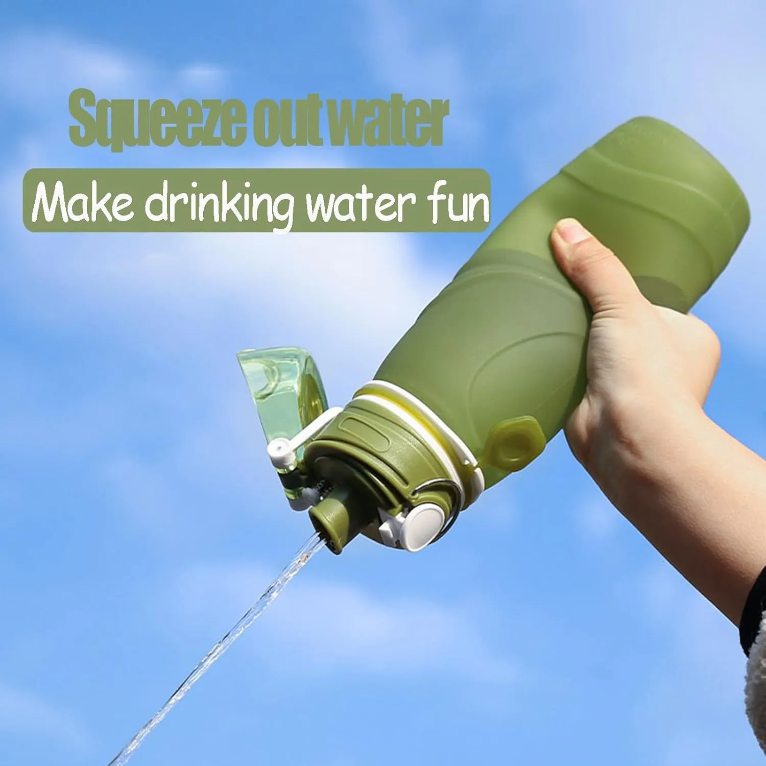 Silicone Foldable Water Bottle Cup Portable Sport Water Bottle Leakproof BPA Free Travel Water Bottles Gym Travel Camping Hiking Sport Outdoor Indoor Sport Travel Telescopic Cup(Green,Small)