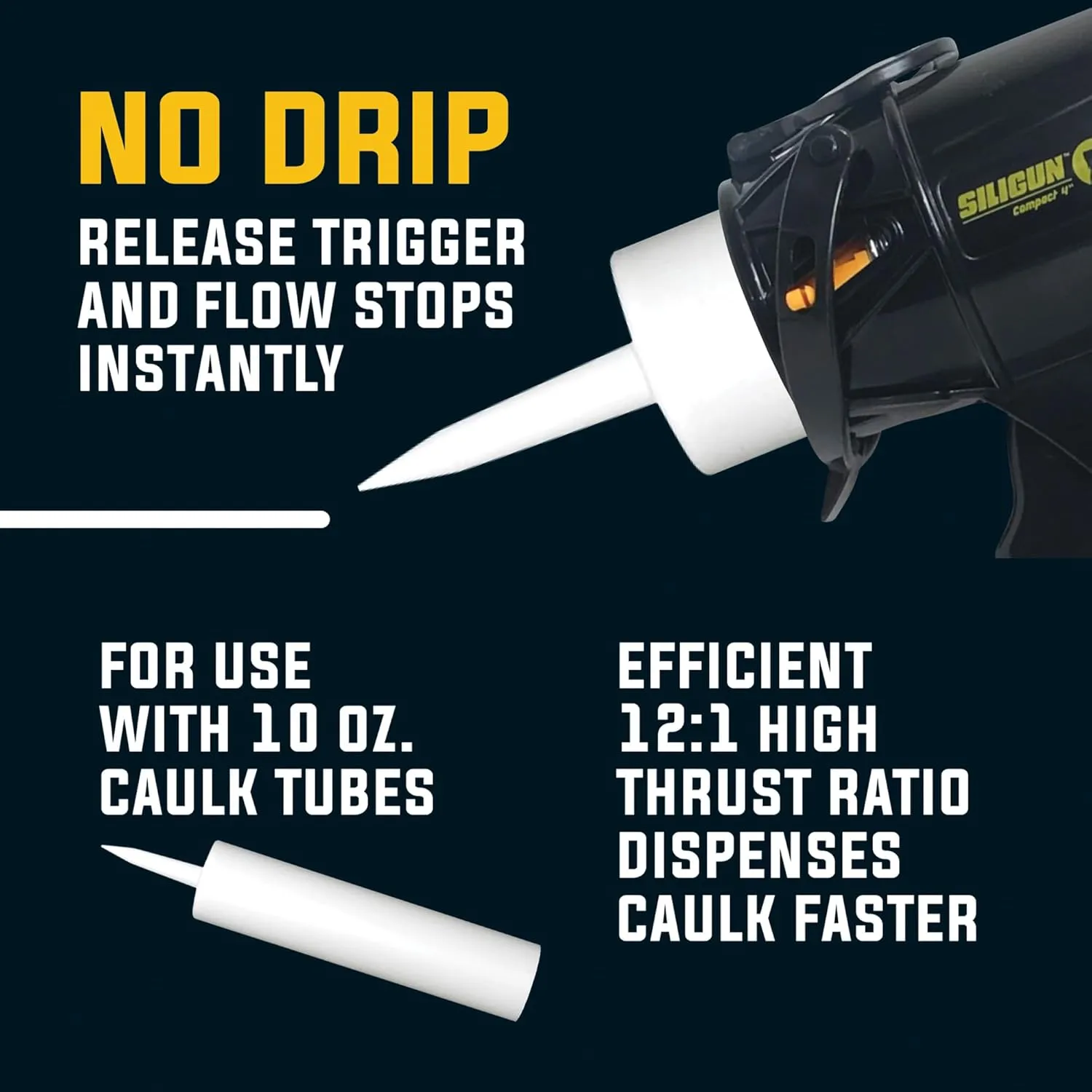 SILIGUN Caulking Gun - Anti Drip Extreme-Duty Caulking Gun - Patented New and Innovative Design - Lightweight ABS Frame - for The Smallest to The Largest Jobs