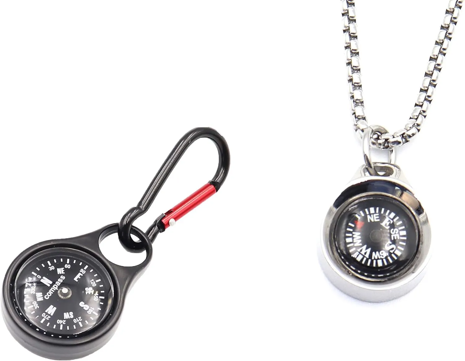 Silver Compass Necklace and Compass Keychain Kit Gift