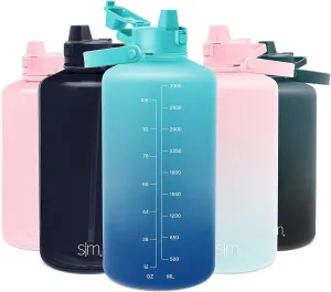 Simple Modern 1 Gallon 128 oz Water Bottle with Push Button Silicone Straw Lid & Motivational Measurement Marker | Large Reusable Tritan Plastic Water Jug | Summit Collection | Pacific Dream