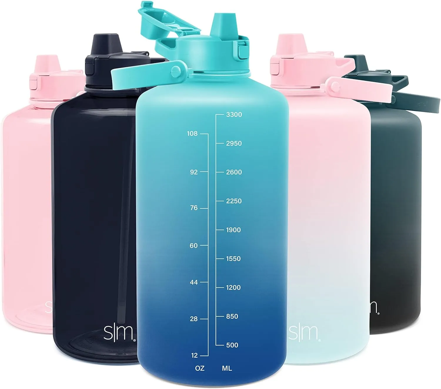 Simple Modern 1 Gallon 128 oz Water Bottle with Push Button Silicone Straw Lid & Motivational Measurement Marker | Large Reusable Tritan Plastic Water Jug | Summit Collection | Pacific Dream